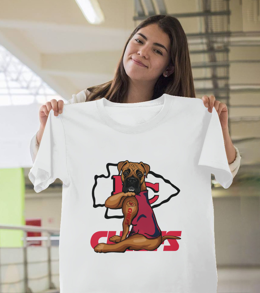 Boxer Chiefs KC Chiefs Tattoo Football Dog T-Shirt