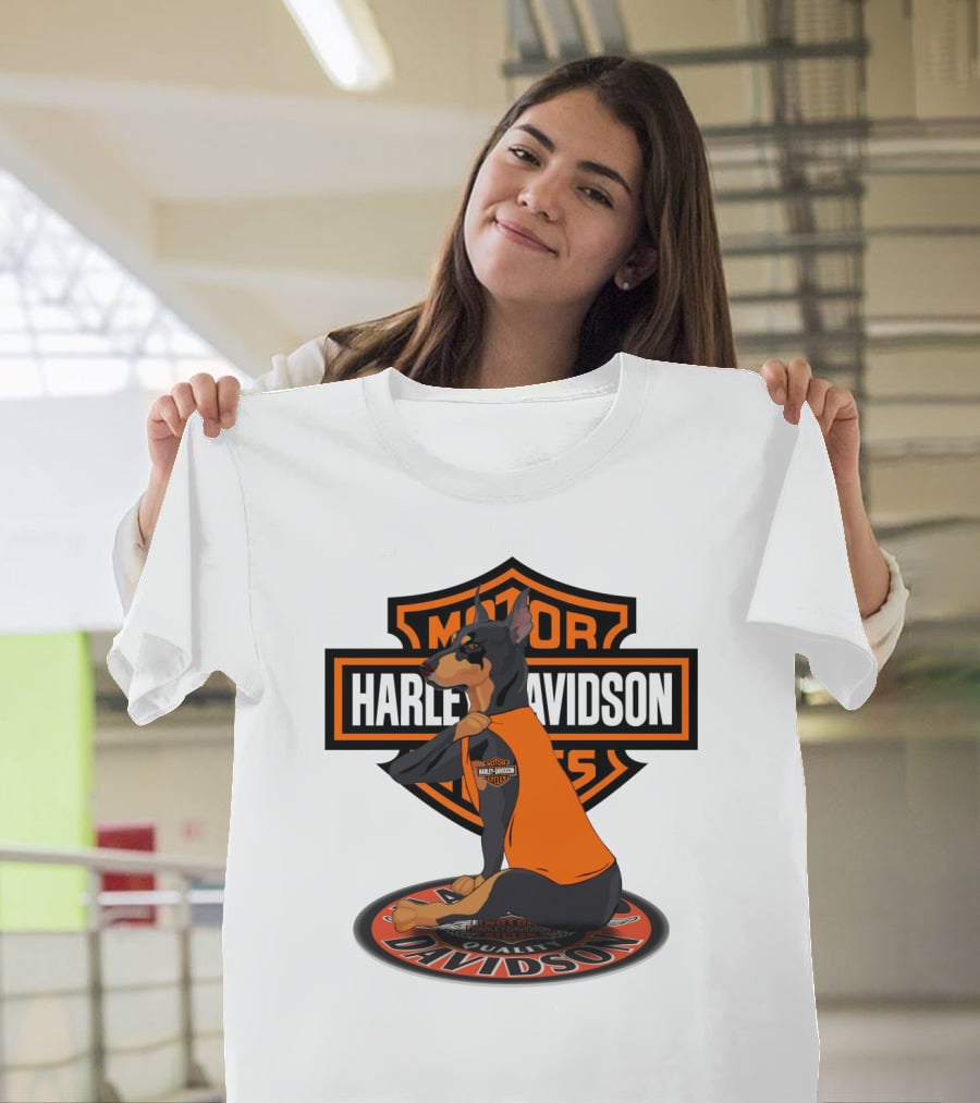 Harley Davidson Motorcycle Dobermann Sitting On T-Shirt
