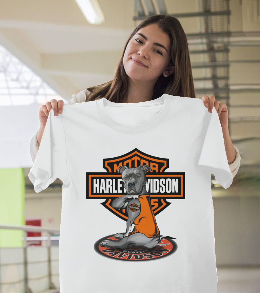 Harley Davidson Pitbull Motorcycles Icon With Orange Vest T-Shirt