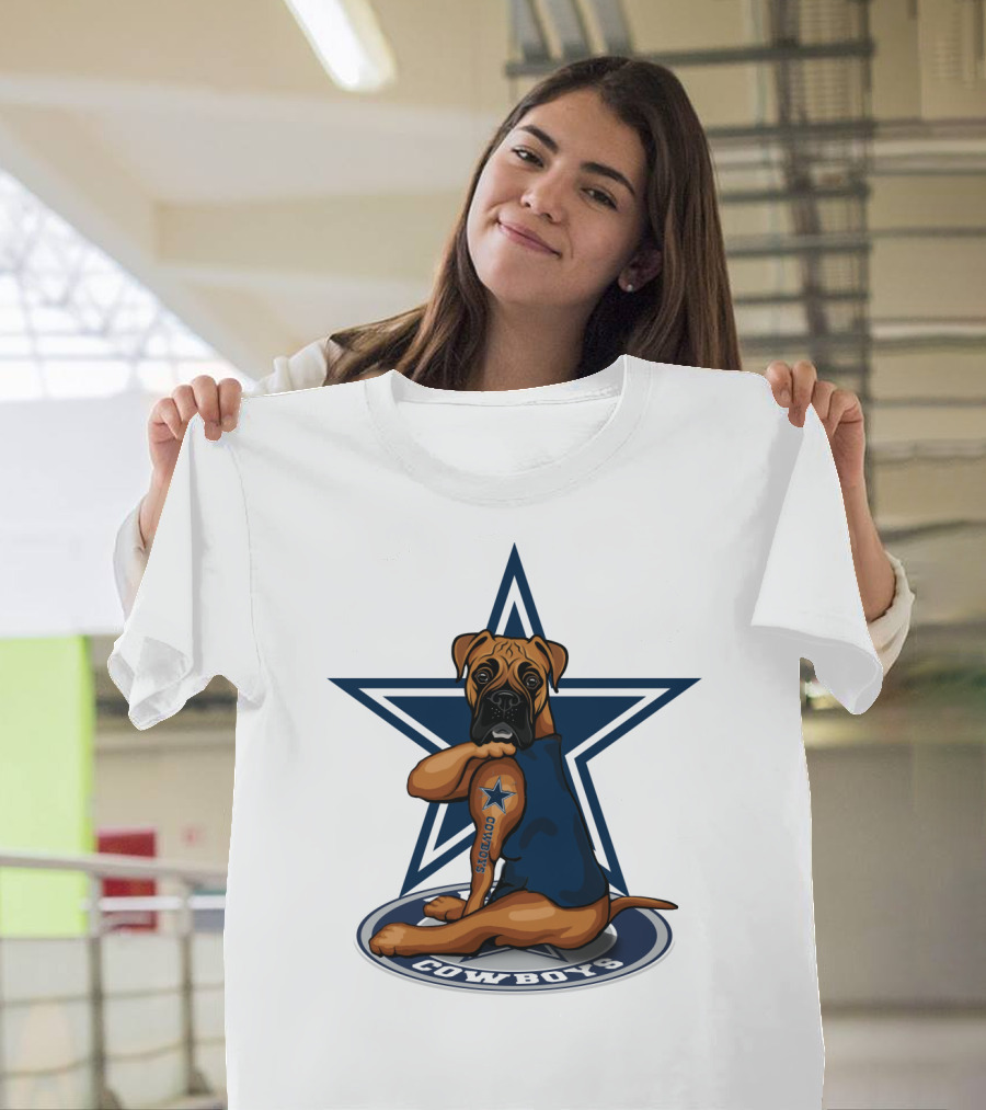Cowboys Boxer Dog Sitting in Front of Star T-Shirt