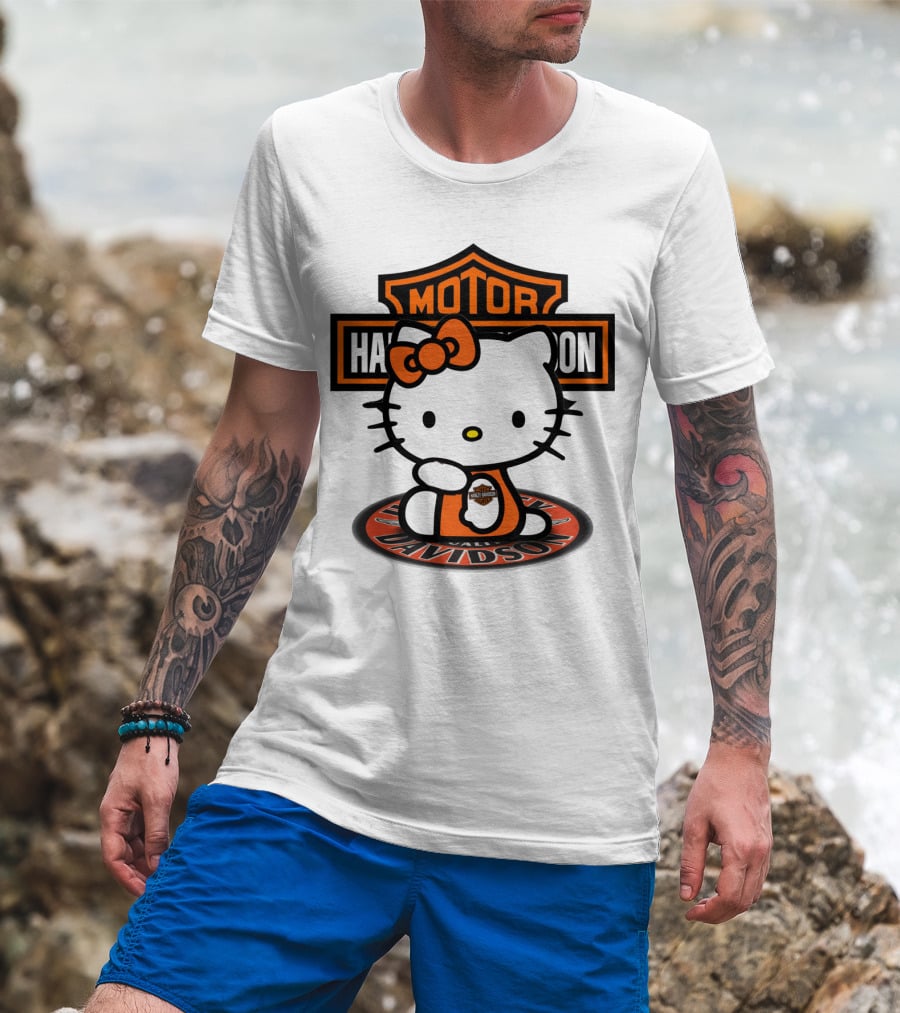 Harley Davidson Hello Kitty Motorcycles Logo Collaboration T-Shirt