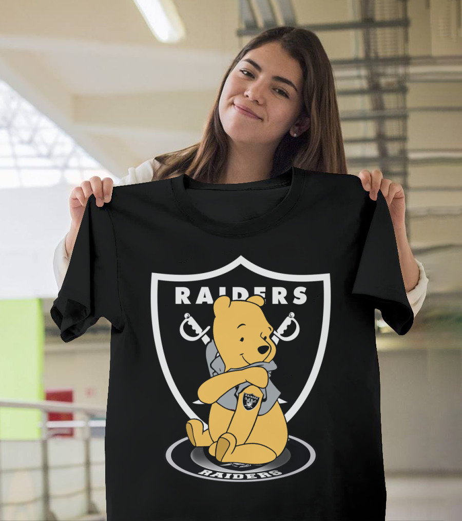 Pooh Hugging Raiders Football Emblem T-Shirt