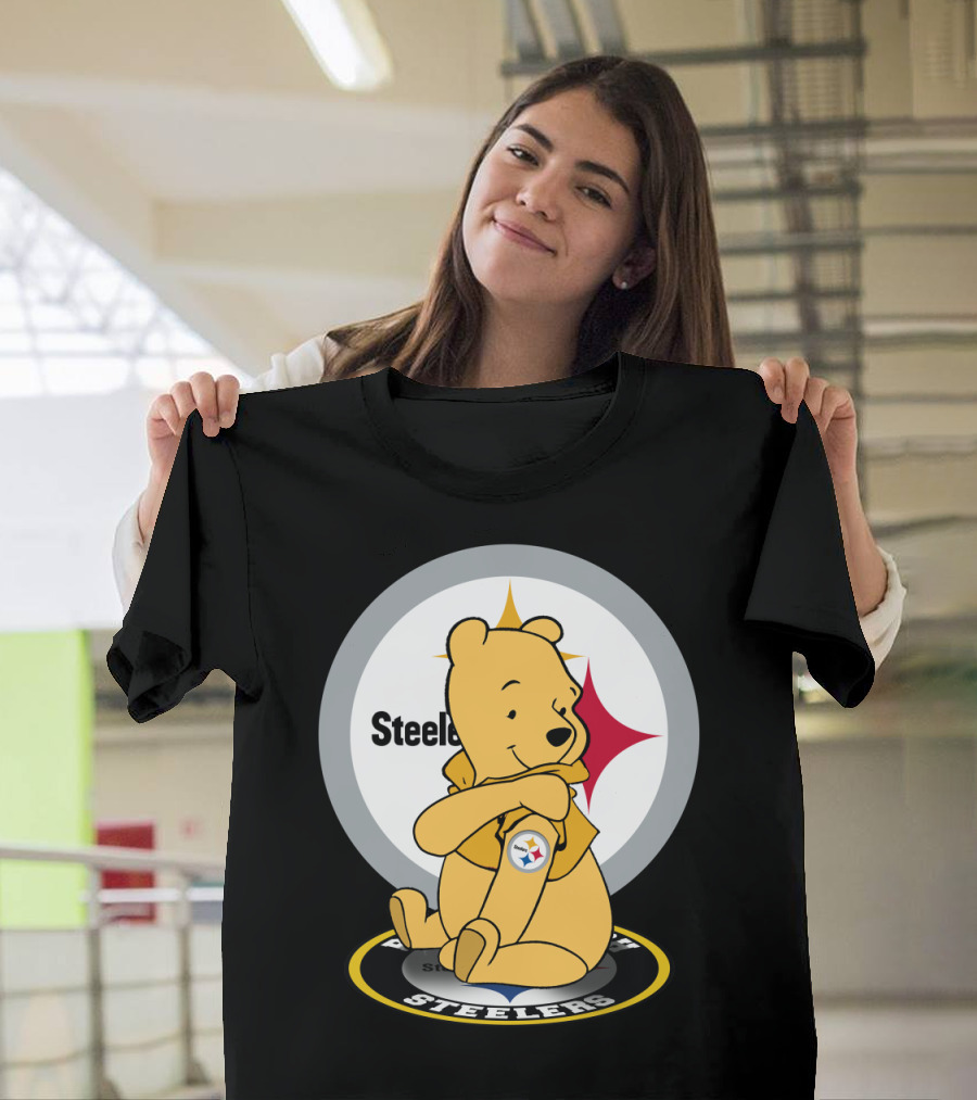 Pooh Steelers Logo Embrace with Iconic Football T-Shirt