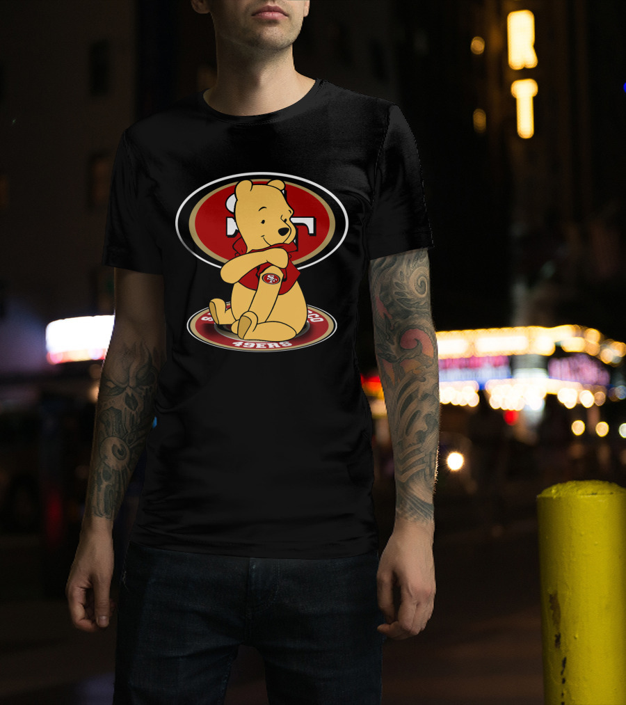 Pooh Sitting With San Francisco 49ers Logo Background T-Shirt