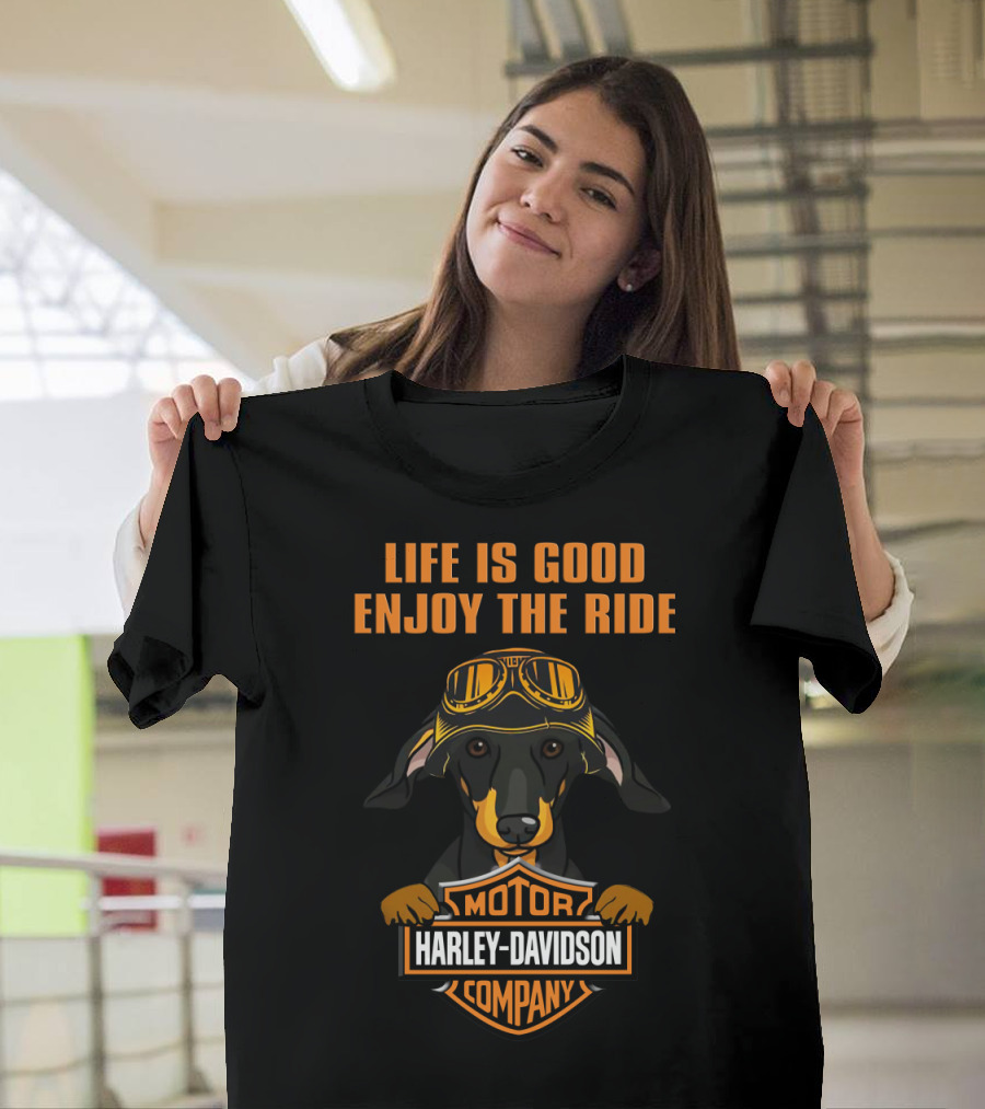 Life Is Good Enjoy The Ride Harley Davidson Dachshund Motor Company T-Shirt