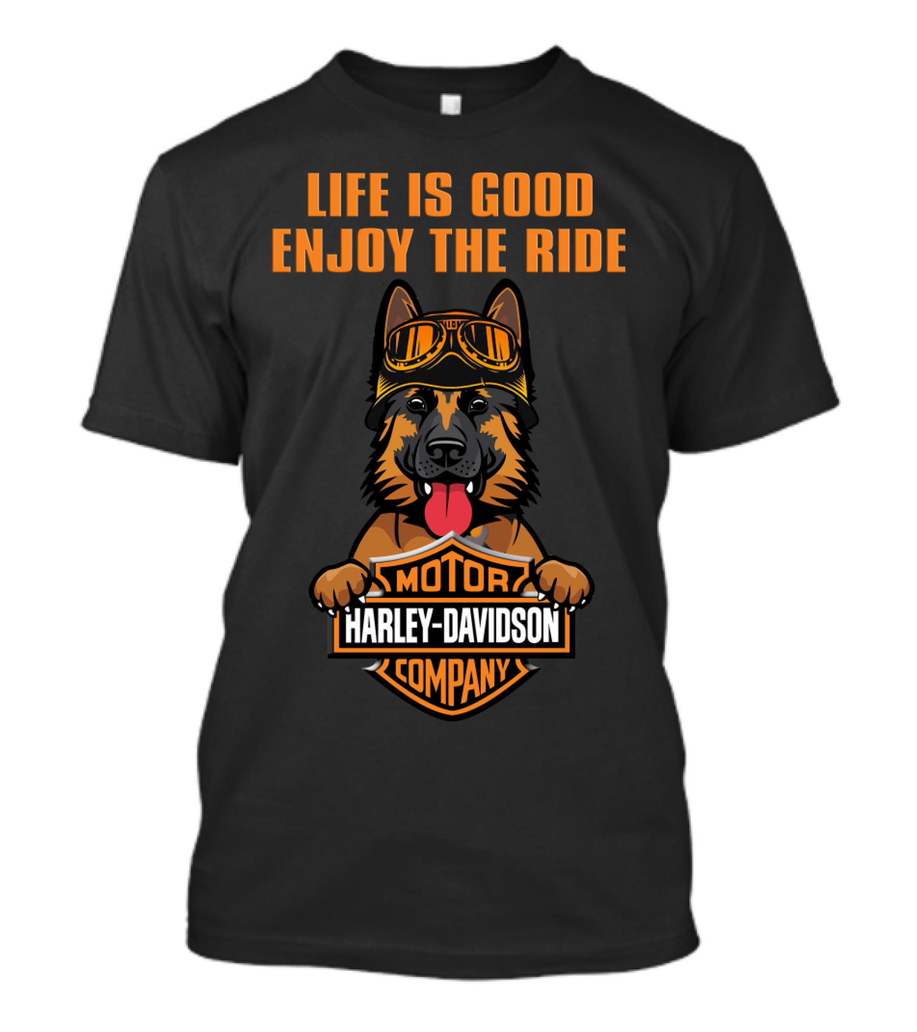 Life Is Good Enjoy The Ride Harley Davidson German Shepherd T-Shirt