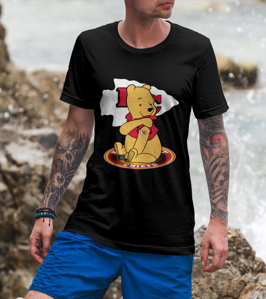 Pooh Character Chiefs KC Arrowhead Logo Circle T-Shirt
