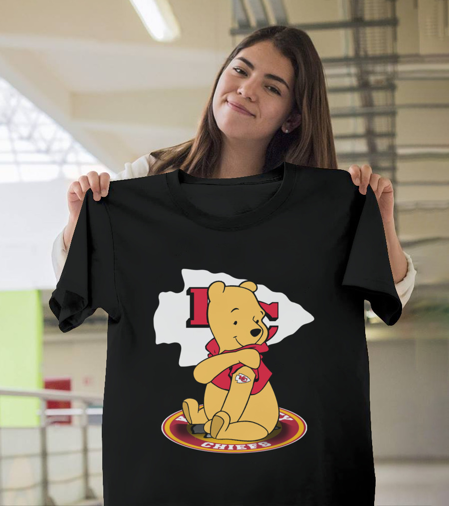 Pooh Character Chiefs KC Arrowhead Logo Circle T-Shirt
