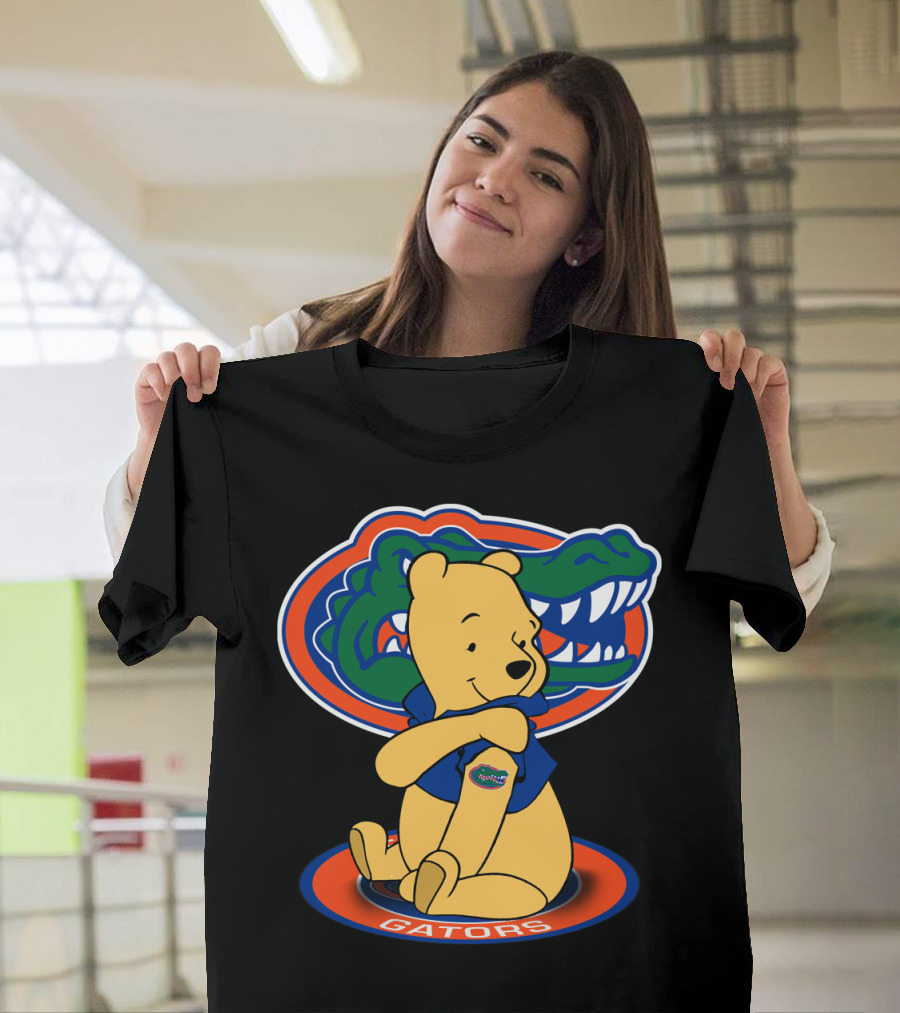 Pooh Wearing Florida Gators Blue Shirt With Gators Logo And Florida Gators Mascot T-Shirt
