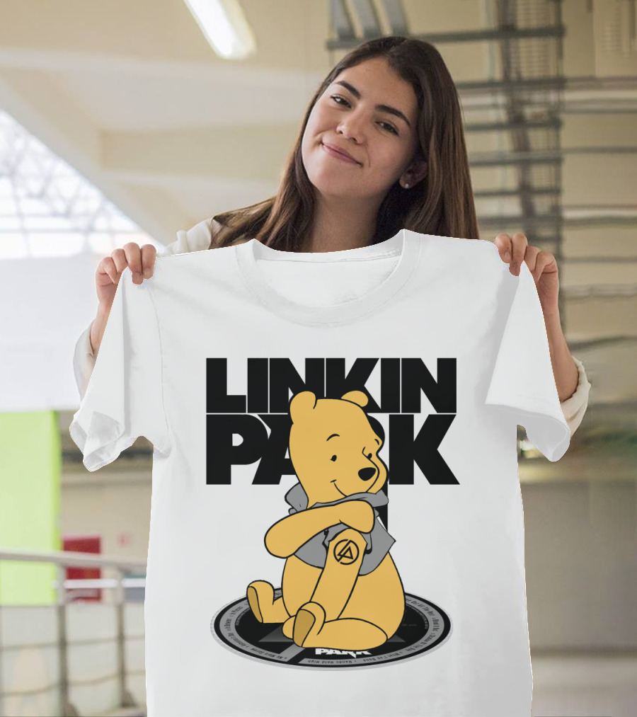 Linkin Park Pooh Bear Cuddling with Iconic T-Shirt