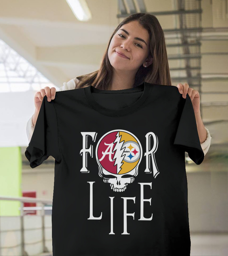 For Life Alabama Crimson Tide Steelers Grateful Dead Skull T-Shirt