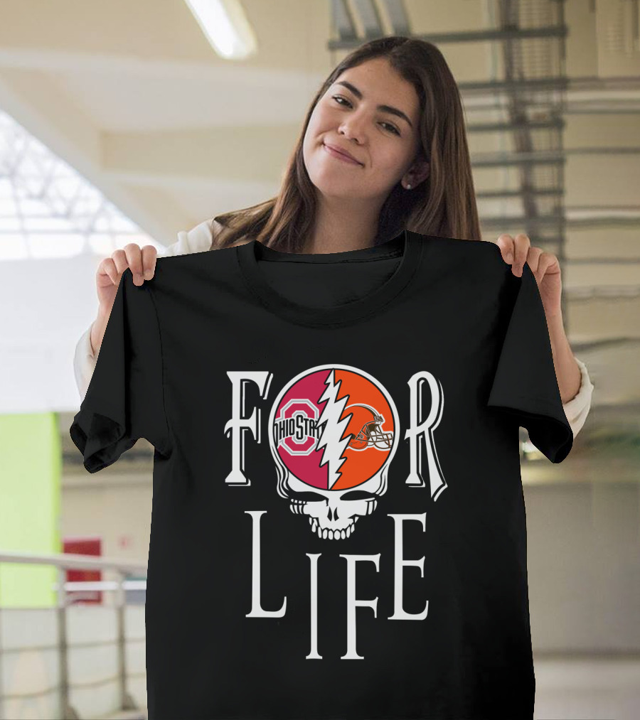 For Life Ohio State Buckeyes Cleveland Browns Skull T-Shirt