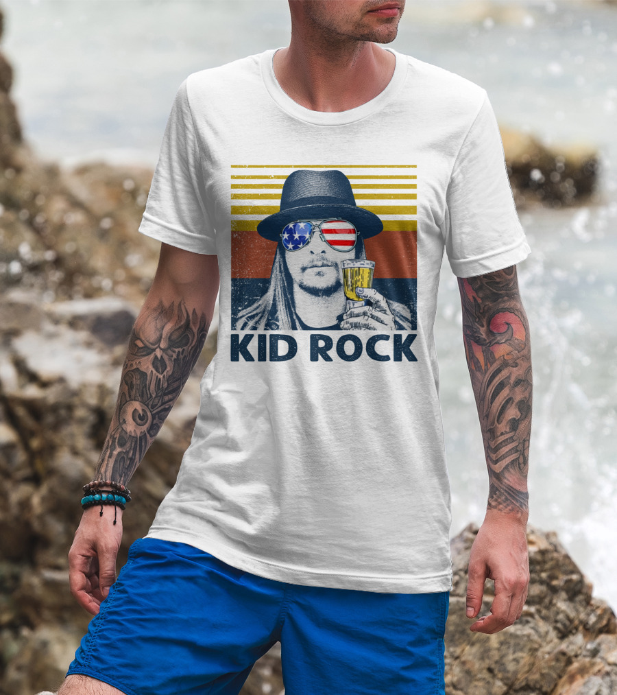Kid Rock American Flag Sunglasses And Beer T-Shirt