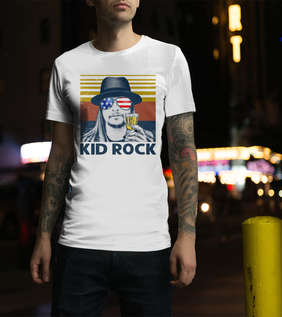 Kid Rock American Flag Sunglasses And Beer T-Shirt