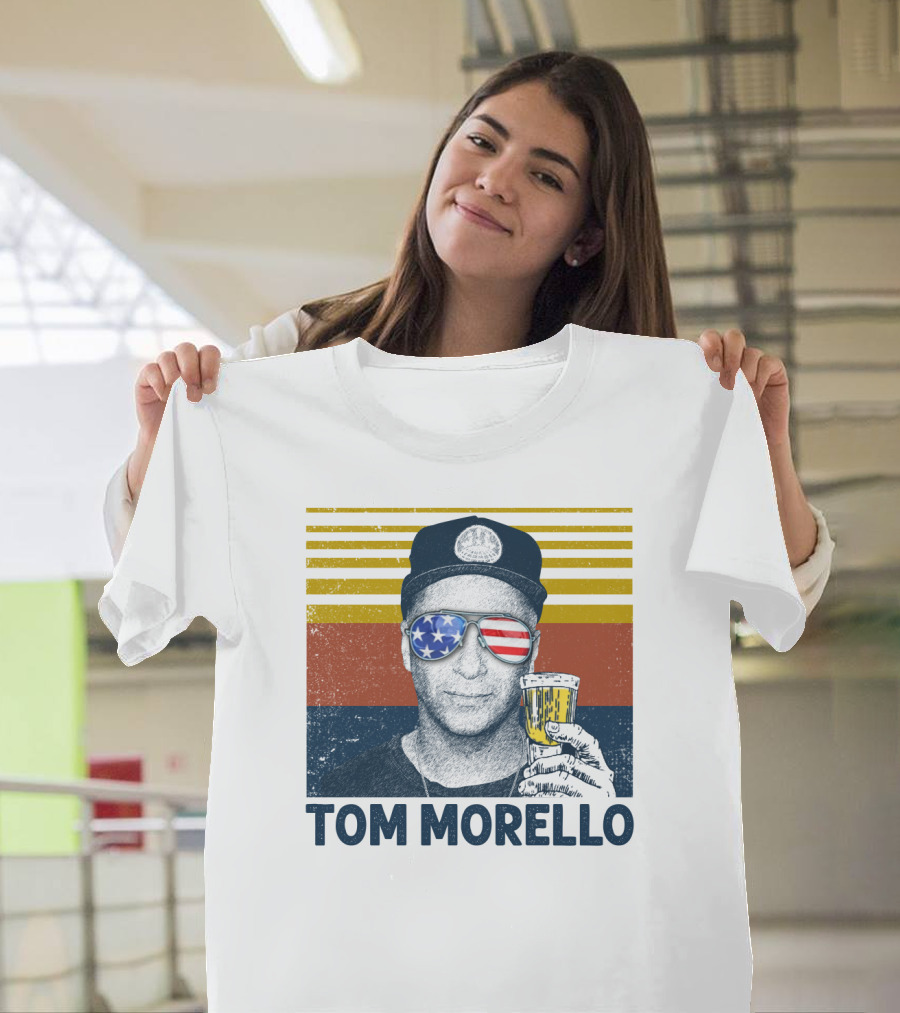 Tom Morello American Flag Sunglasses and Beer T-Shirt