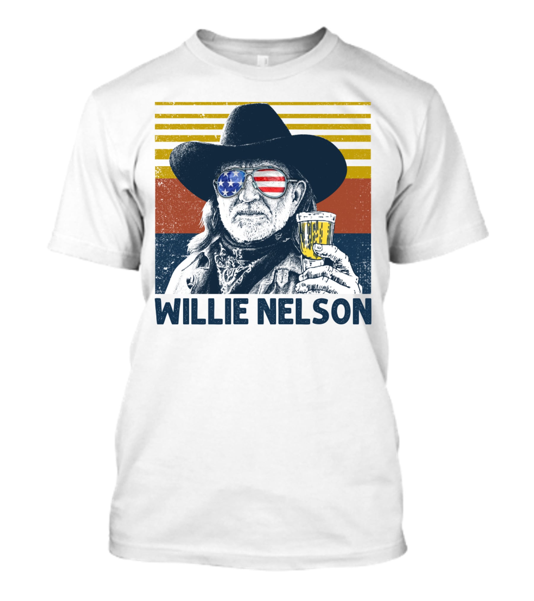 Willie Nelson USA Flag Sunglasses Beer Stripes T-Shirt