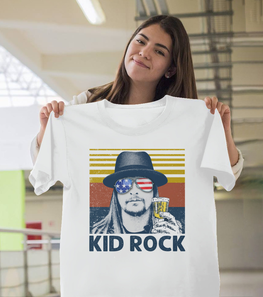 Kid Rock Stars And Stripes Sunglasses Man Holding Beer T-Shirt
