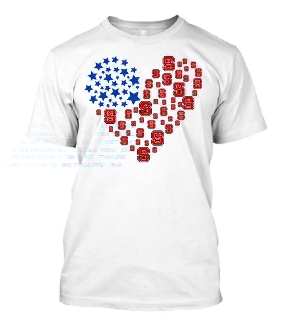 Nc State Heart Flag Blue Stars Red Logos T-Shirt