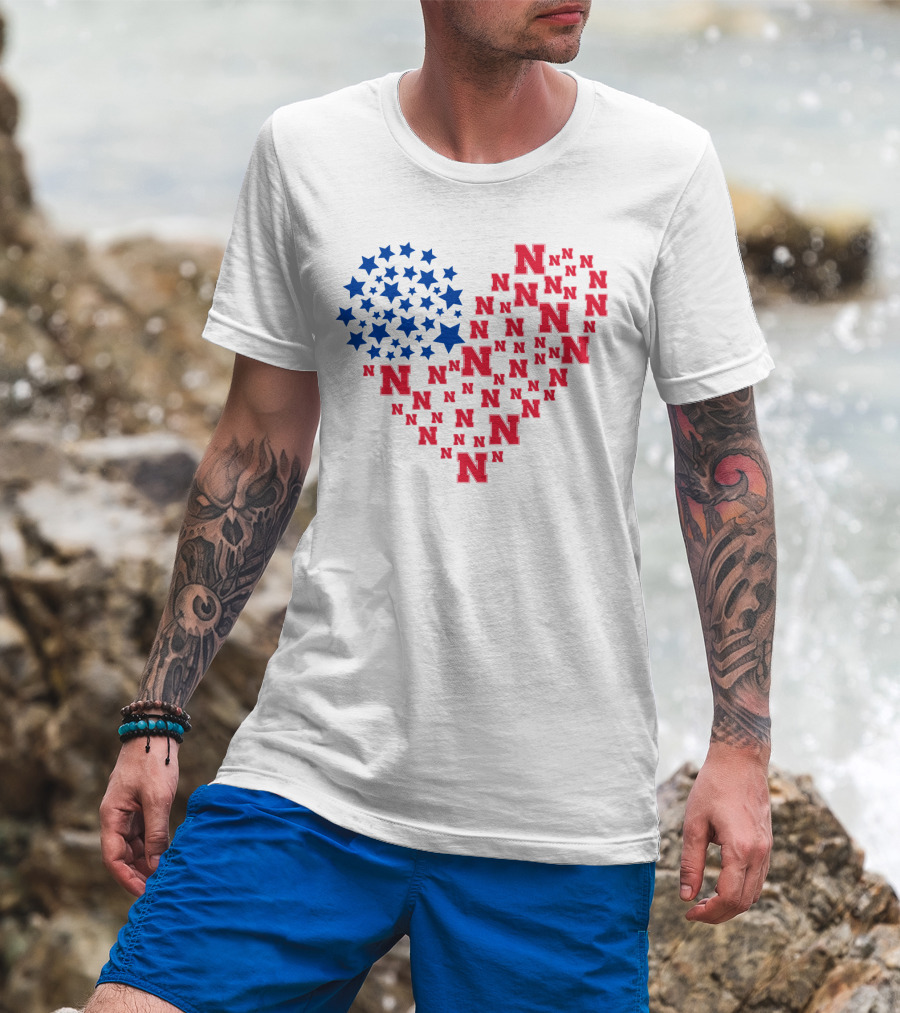 Heartflag Ncaa 19 Nebraska Red N Blue Stars T-Shirt