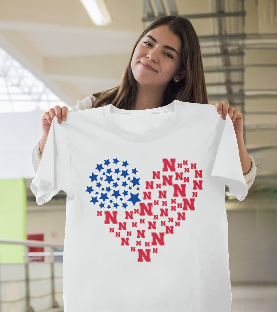 Heartflag Ncaa 19 Nebraska Red N Blue Stars T-Shirt