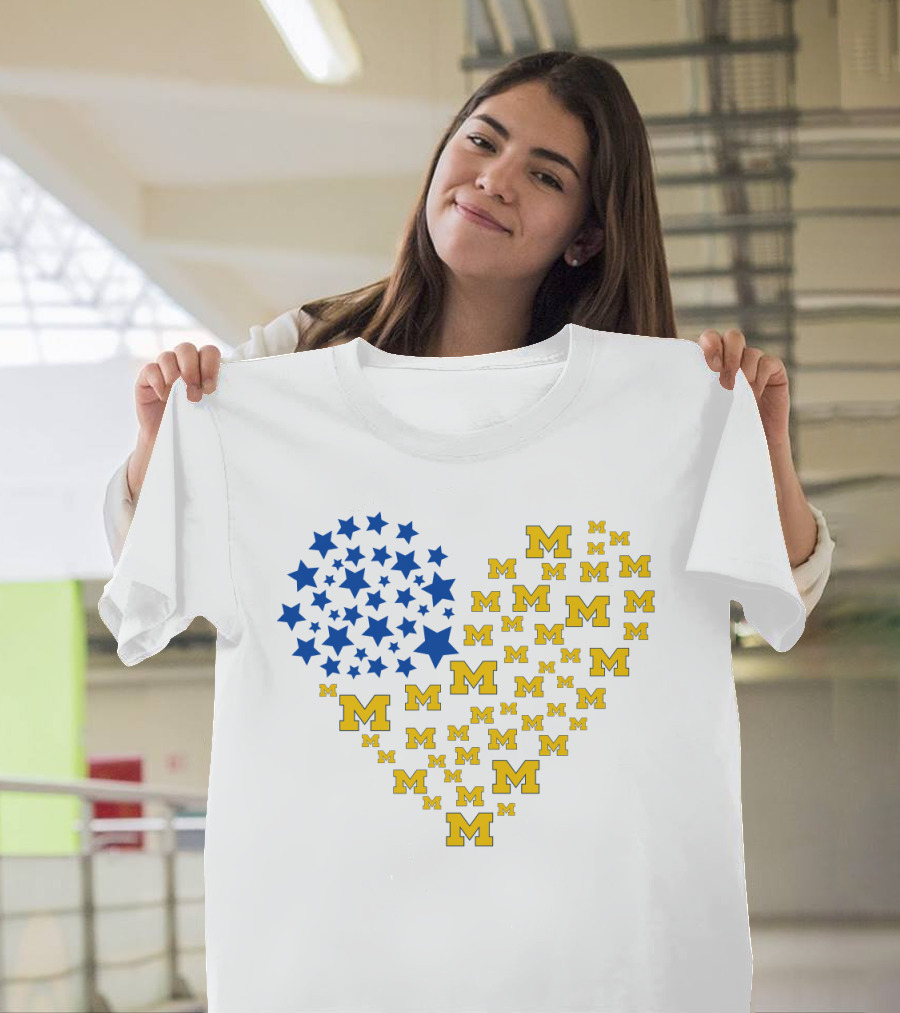 Heartflag Ncaa Michigan Wolverines M Emblem Star Heart T-Shirt