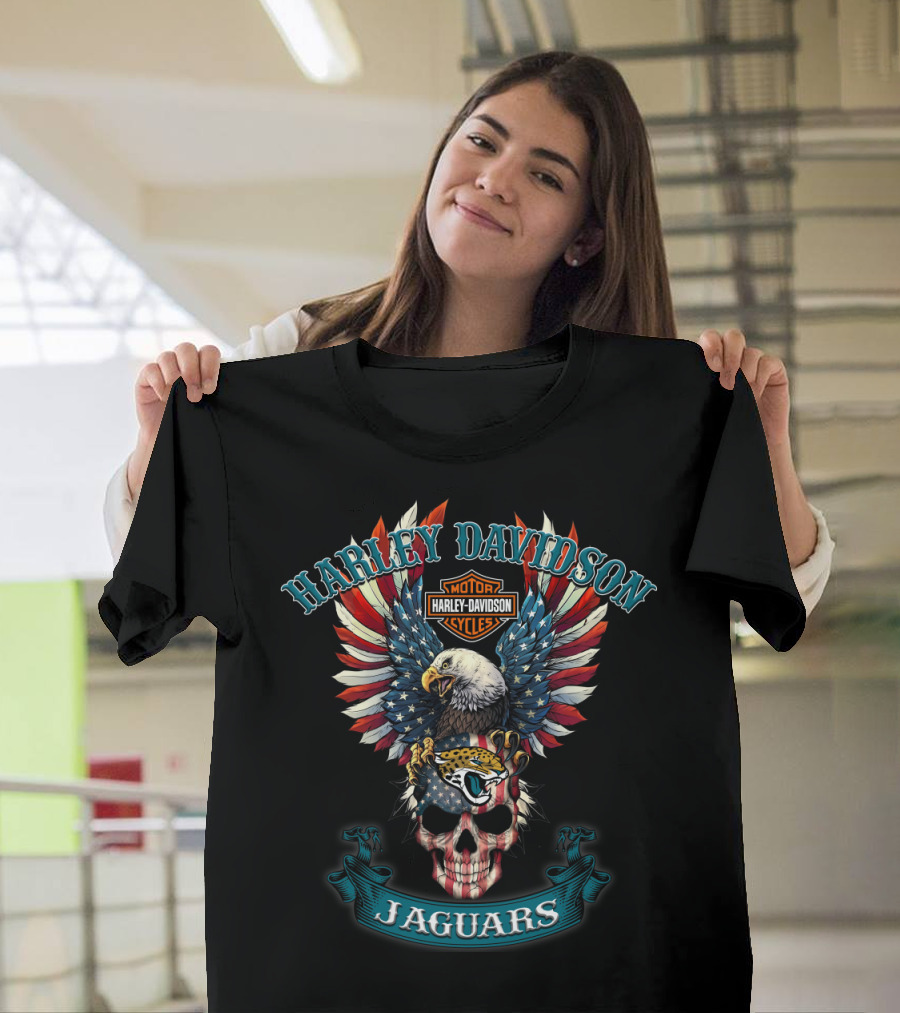 Harley Davidson Motor Cycles Jaguars Eagle Skull American Flag T-Shirt