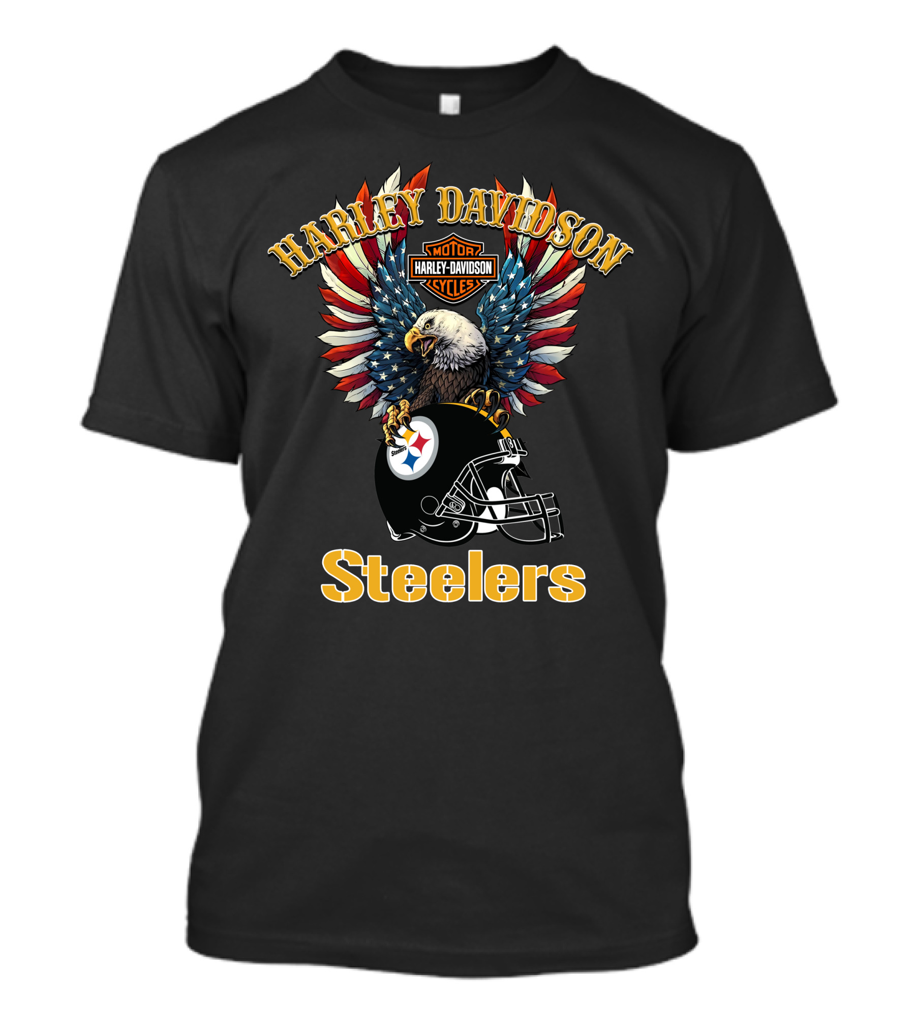 Harley Davidson Motor Cycles Steelers Eagle American Flag T-Shirt