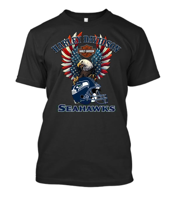 Harley Davidson Motor Cycles Seattle Seahawks Eagle Helmet T-Shirt