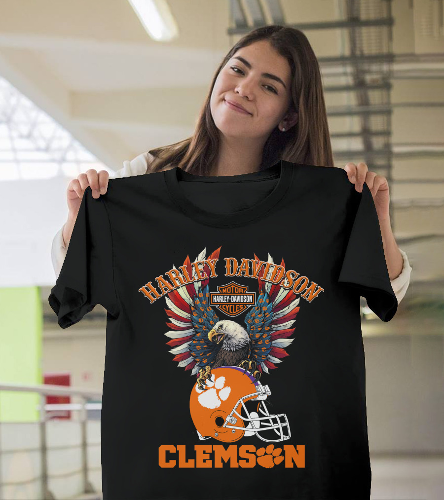 Harley Davidson Clemson Tigers Ncaa Football Bald Eagle T-Shirt