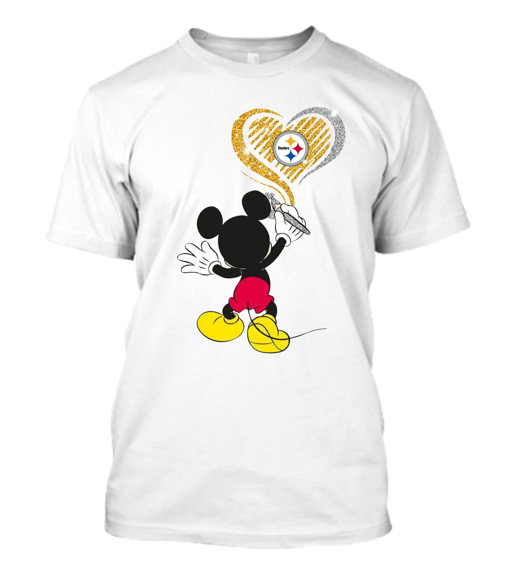 Mickey Mouse Drawing Heart With Pittsburgh Steelers T-Shirt