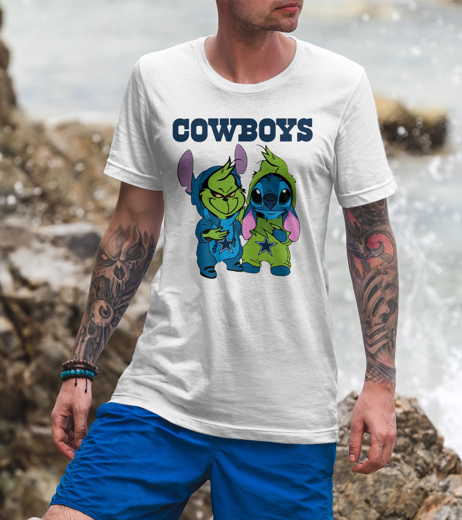 Cowboys Disney NFL Stitch Grinch Character Mashup T-Shirt