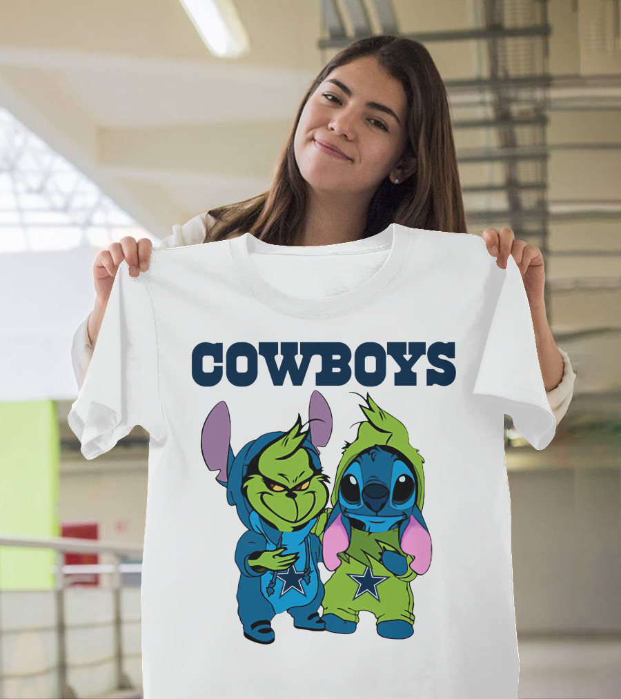 Cowboys Disney NFL Stitch Grinch Character Mashup T-Shirt