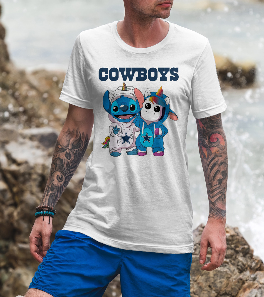Cowboys Stitch And Unicorn In Blue Star Hoodies T-Shirt