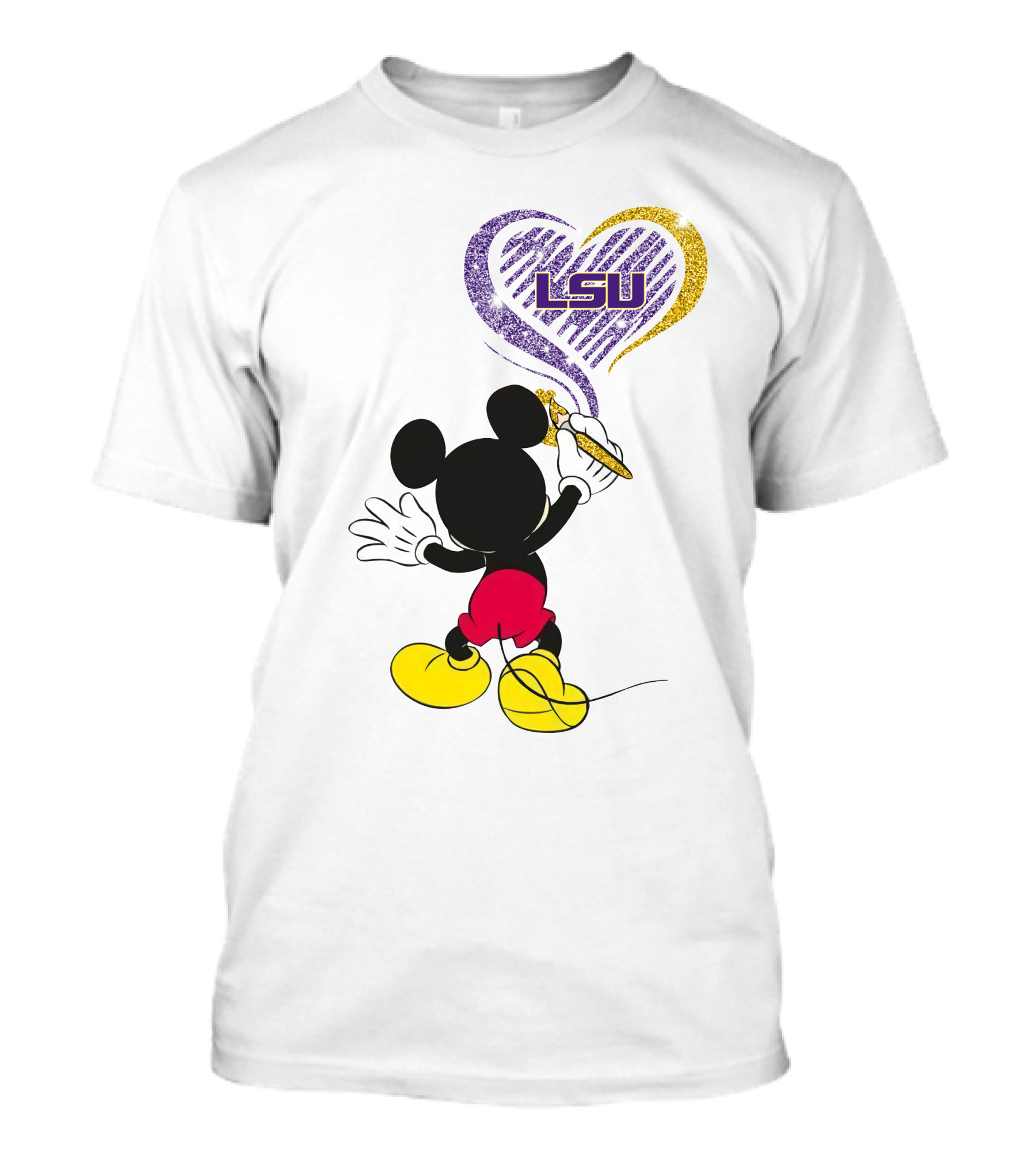 Mickey Lsu Heart Painting Ncaa T-Shirt