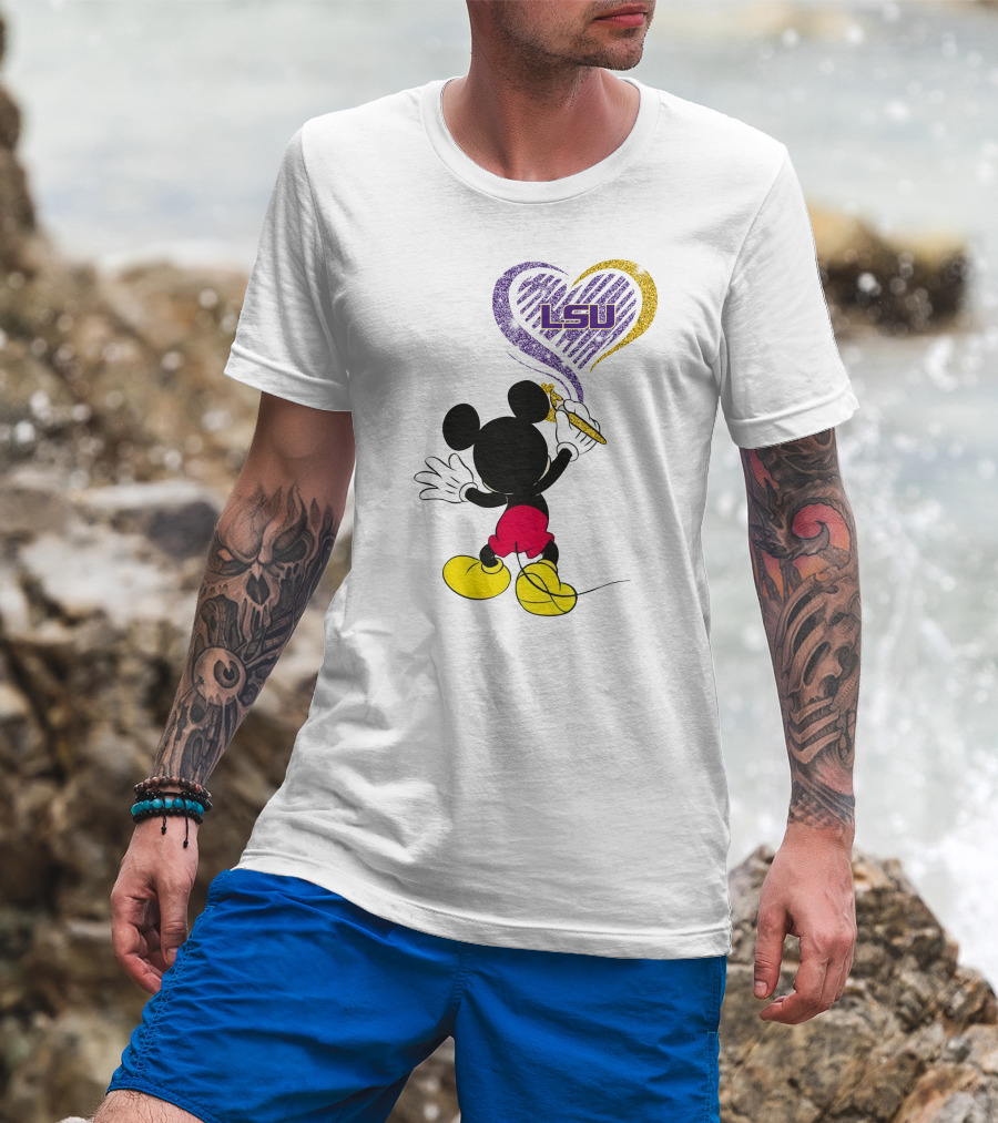 Mickey Lsu Heart Painting Ncaa T-Shirt