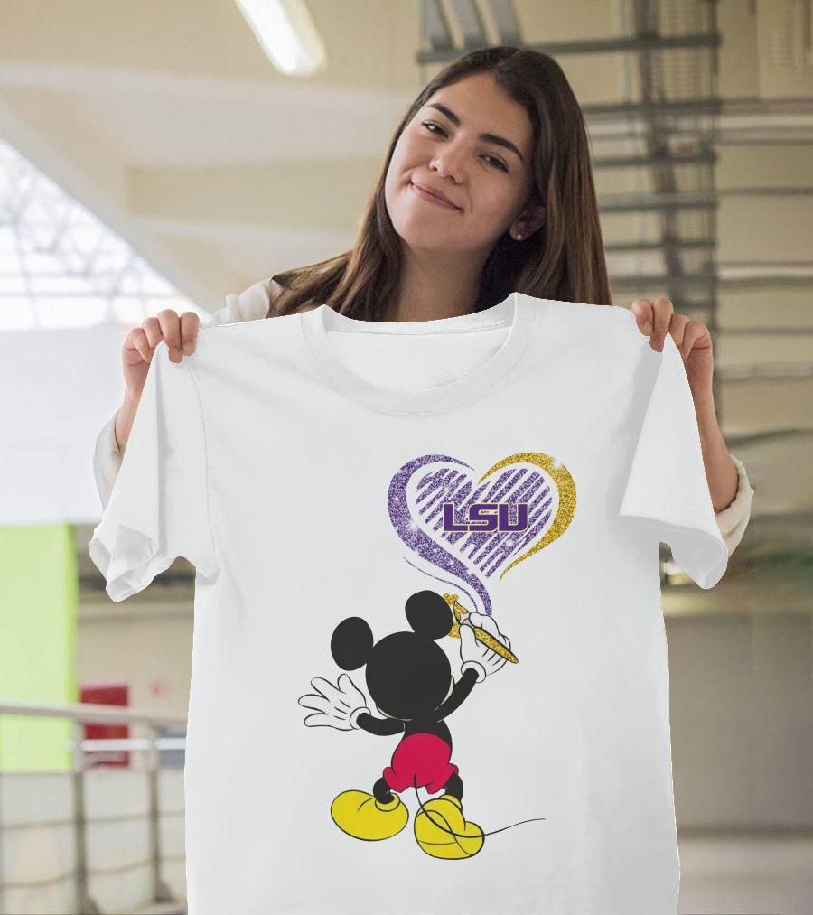 Mickey Lsu Heart Painting Ncaa T-Shirt