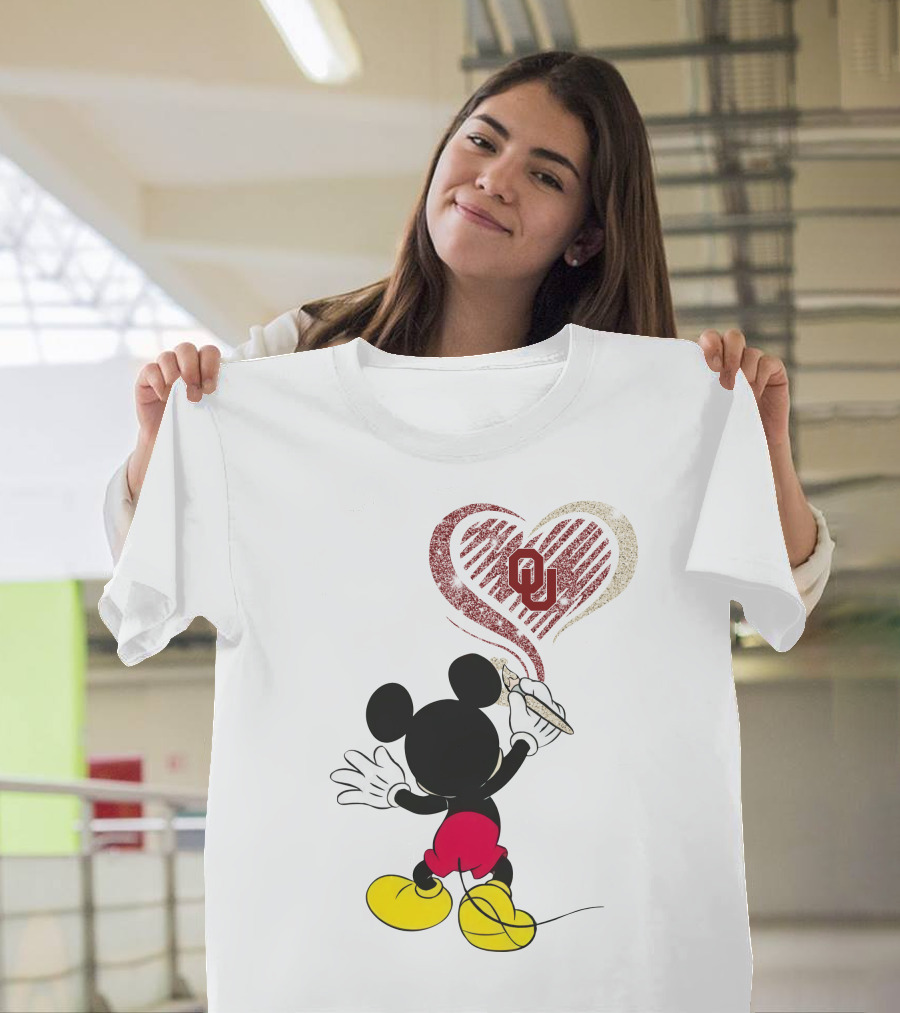 Mickey Painting Ou Heart Oklahoma Sooners T-Shirt