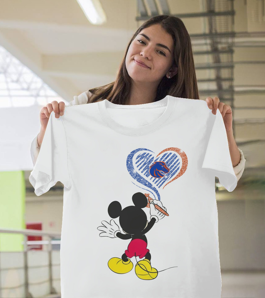 Mickey Paints Heart With Boise State Broncos T-Shirt