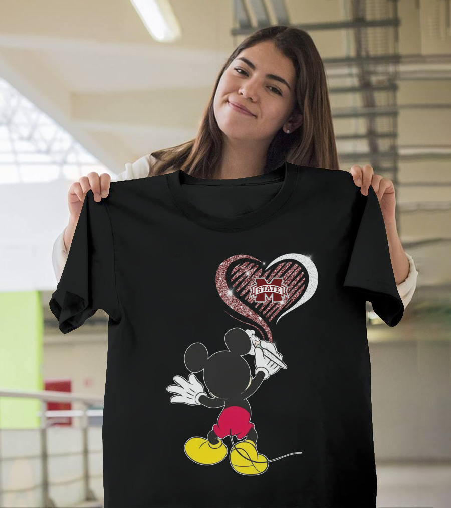 Mickey Mouse Drawing Heart Mississippi State Bulldogs T-Shirt