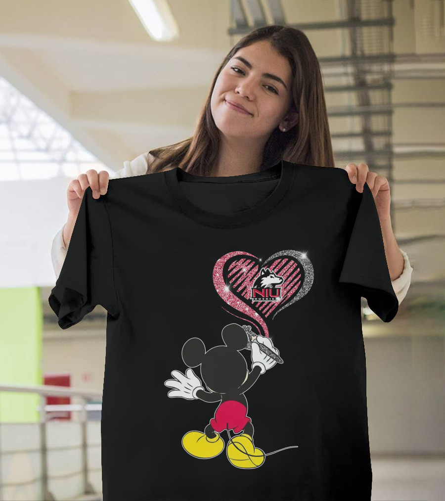 Mickey Mouse Heart Art with NIU Huskies T-Shirt