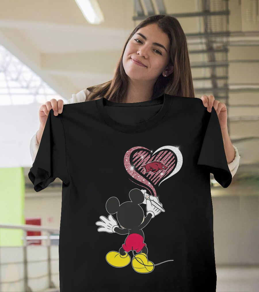Mickey Arkansas Razorbacks Heart Drawing 22 T-Shirt
