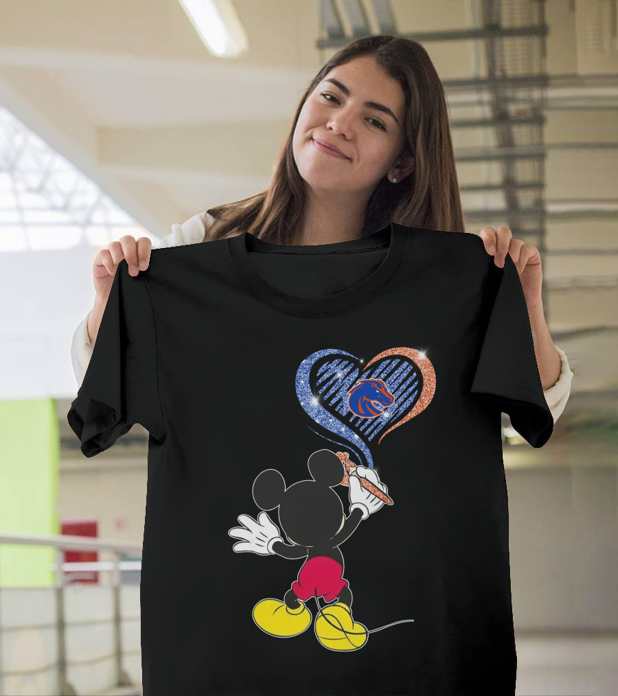 Mickey Painting Blue And Orange Heart Boise State Broncos T-Shirt