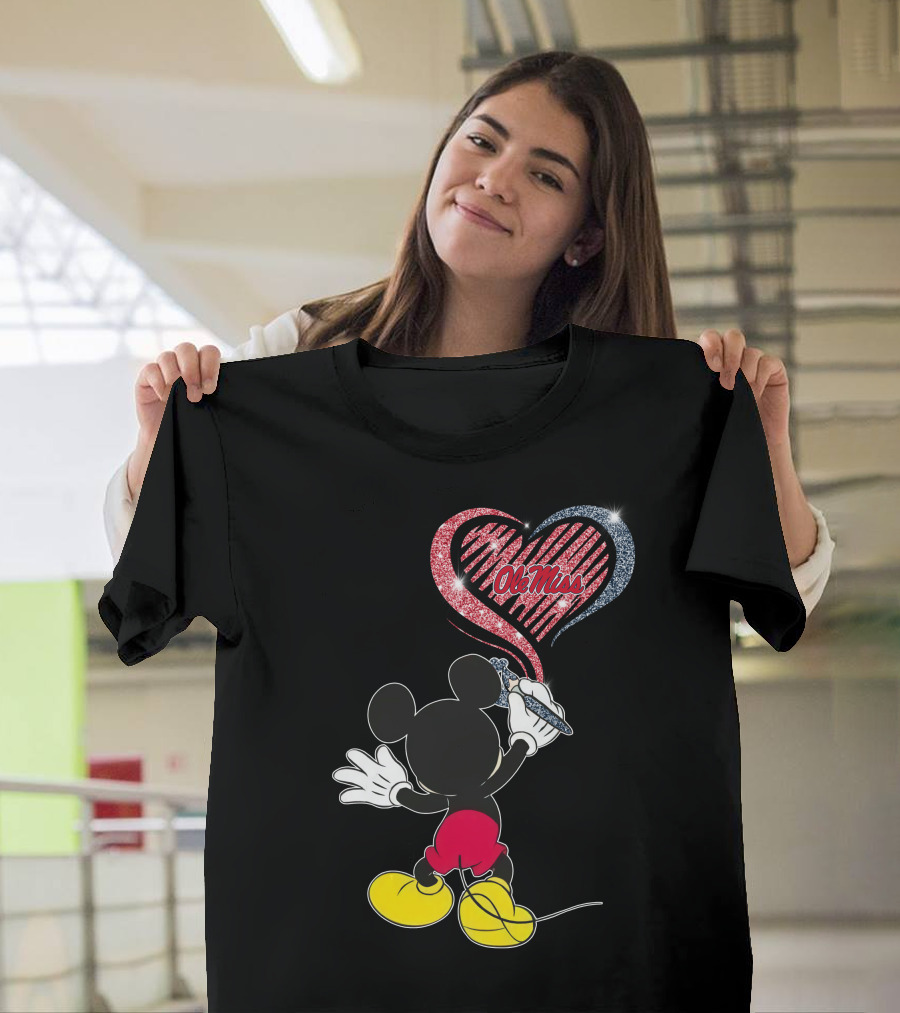 Ole Miss Rebels Heart Design Featuring Iconic Mouse Character T-Shirt