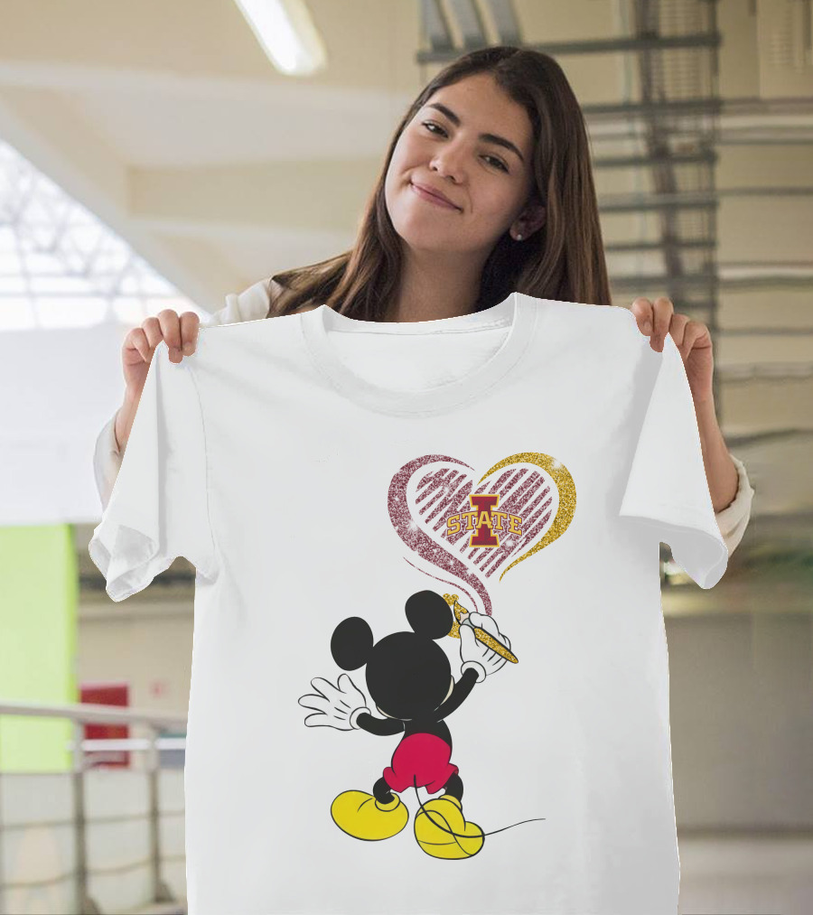 Mickey Mouse Iowa State Heart Drawing T-Shirt