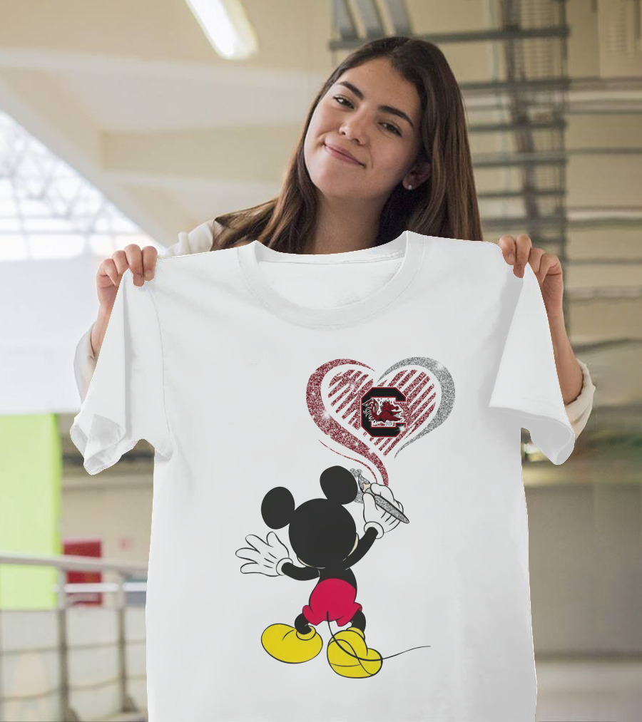 Mickey Mouse South Carolina Gamecocks Heart Drawing T-Shirt