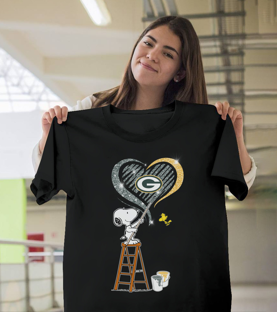 Snoopy Woodstock Painting Green Bay Packers Heart T-Shirt