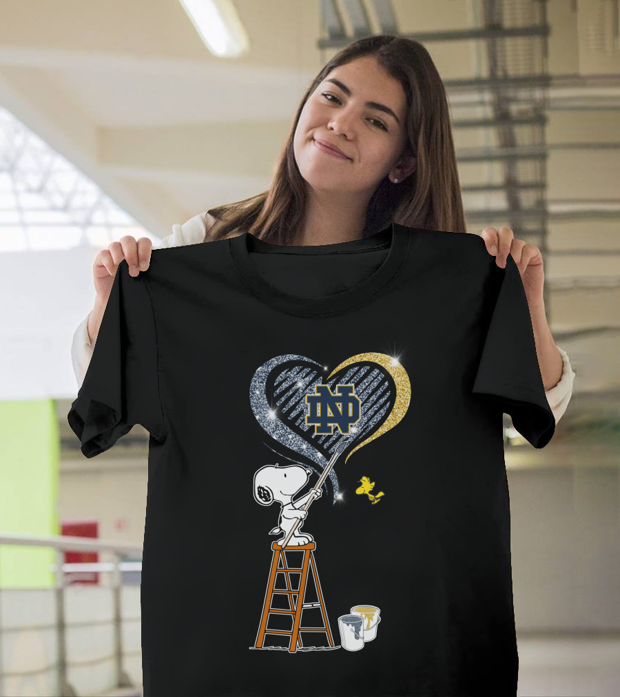 Snoopy Painting Notre Dame Heart With Woodstock T-Shirt