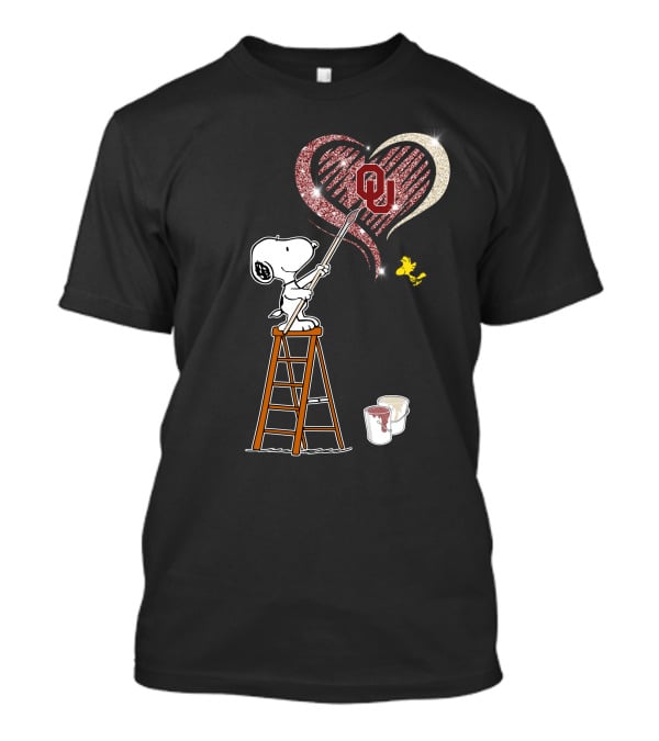 Snoopy Oklahoma Sooners Heart Painting Woodstock T-Shirt