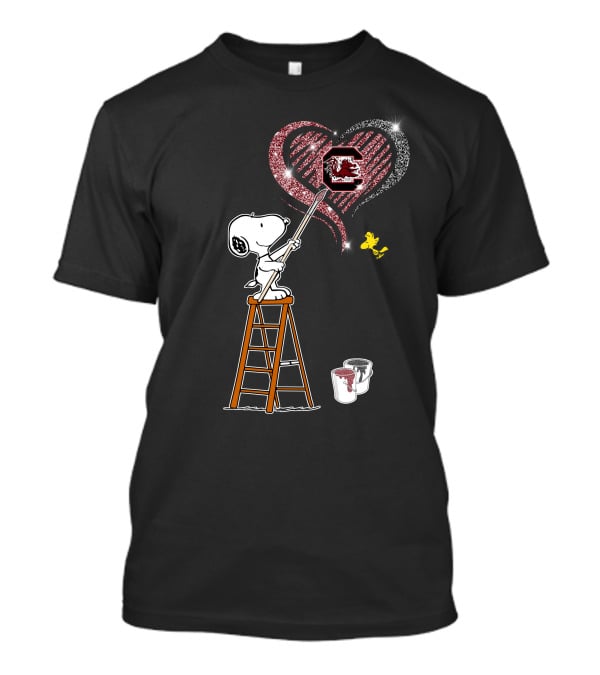 Snoopy Painting Heart South Carolina Gamecocks Logo Sparkle T-Shirt