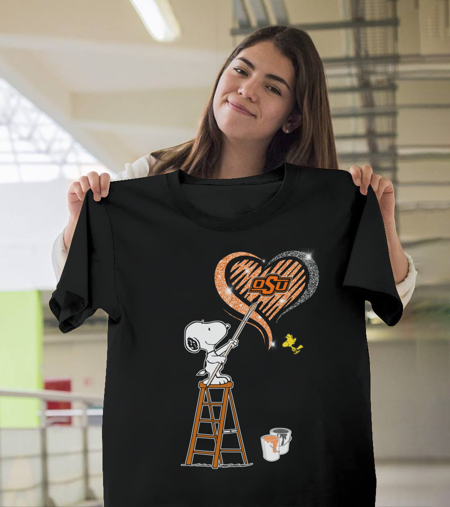Snoopy Osu Heart Design With Ladder And Paint Buckets T-Shirt